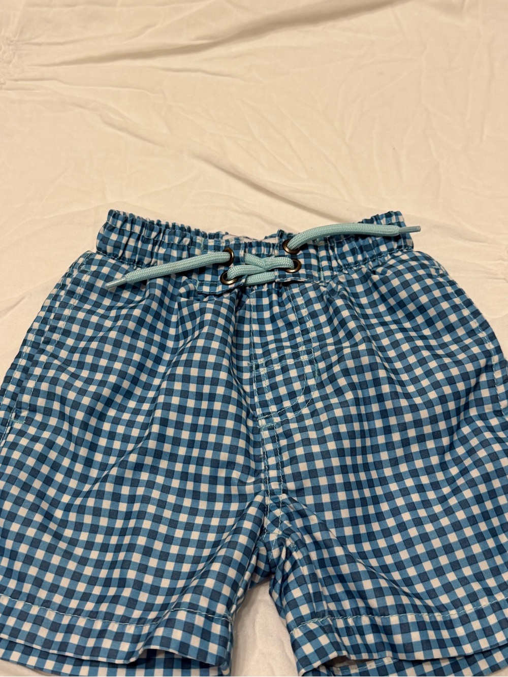 Blue Gingham Drawstring Boys Swimsuit 3T